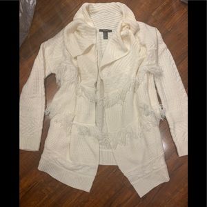 Forever 21 Cream Fringe Cardigan Sweater Size S